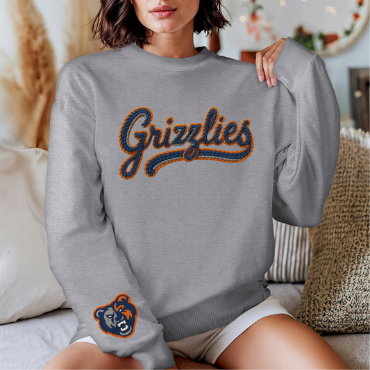 Grizzlies Script w/ Bear on Sleeve Faux Yarn