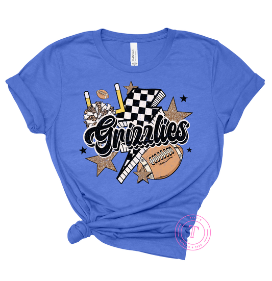 Grizzlies Football Checkered Lightning Bolt
