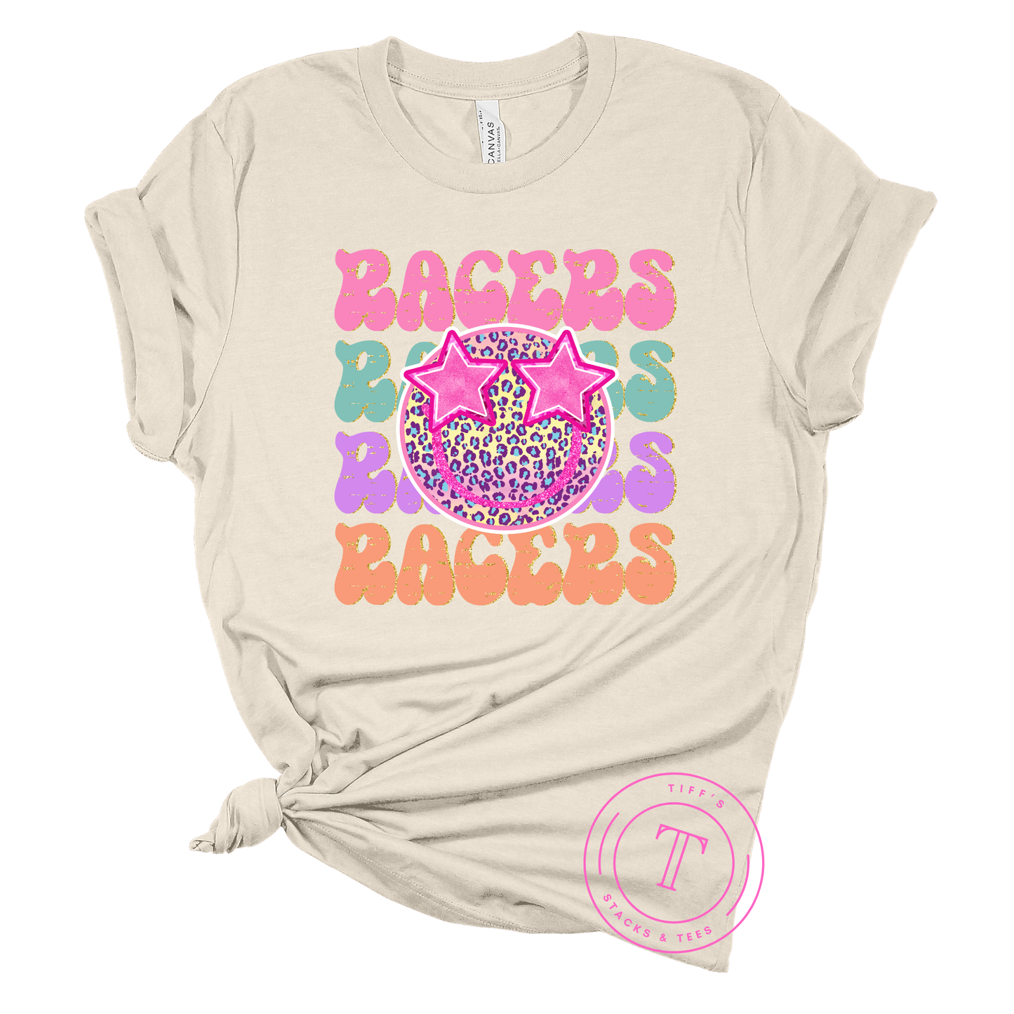 Racers Leopard Smiley Face Preppy Mascot Youth