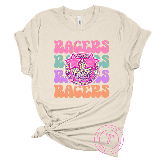 Racers Leopard Smiley Face Preppy Mascot Youth
