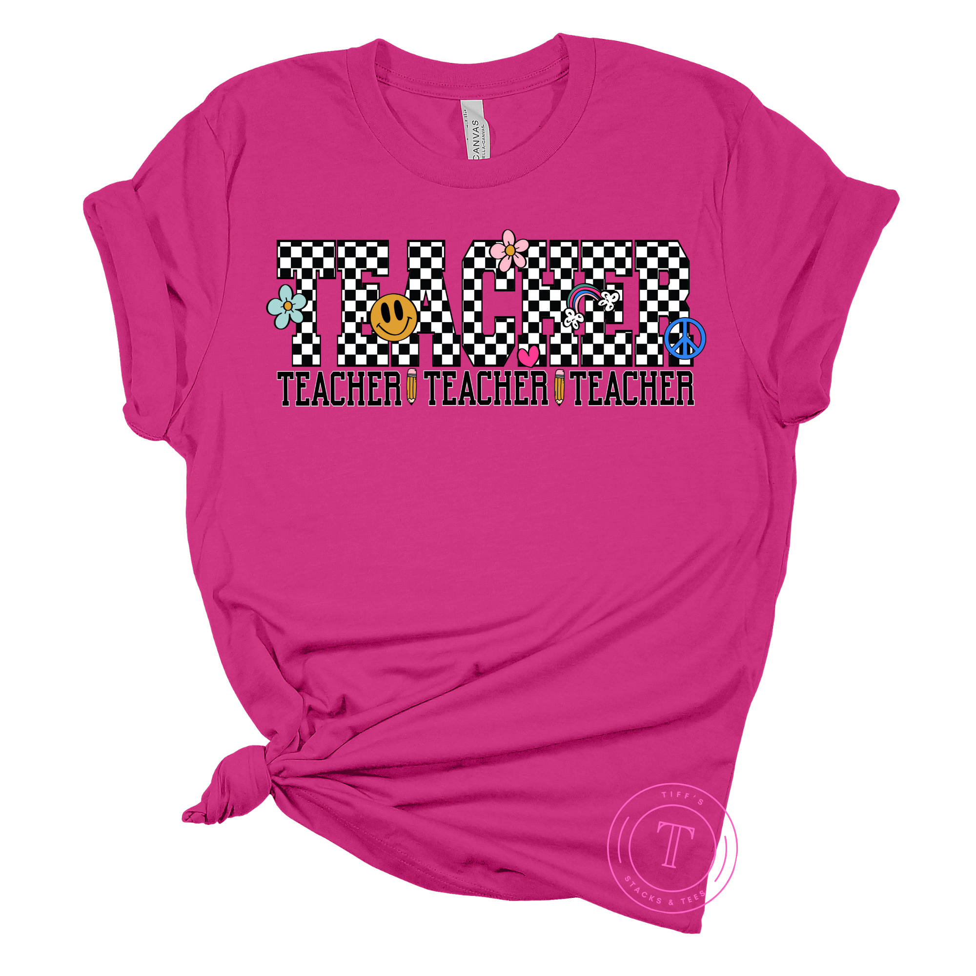 Teacher Black & White Checkered w/ Smiley Faces