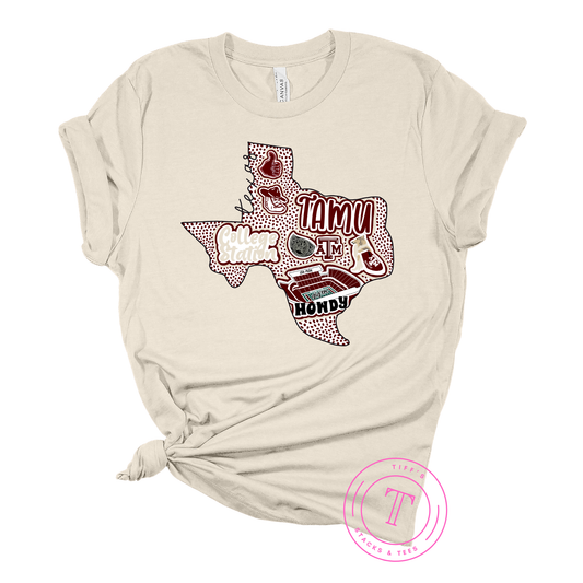 TAMU Aggies Hand Drawn Texas