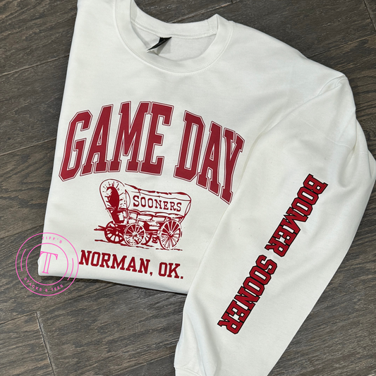 Game Day Sweatshirt w/ Boomer Sooner on Sleeve