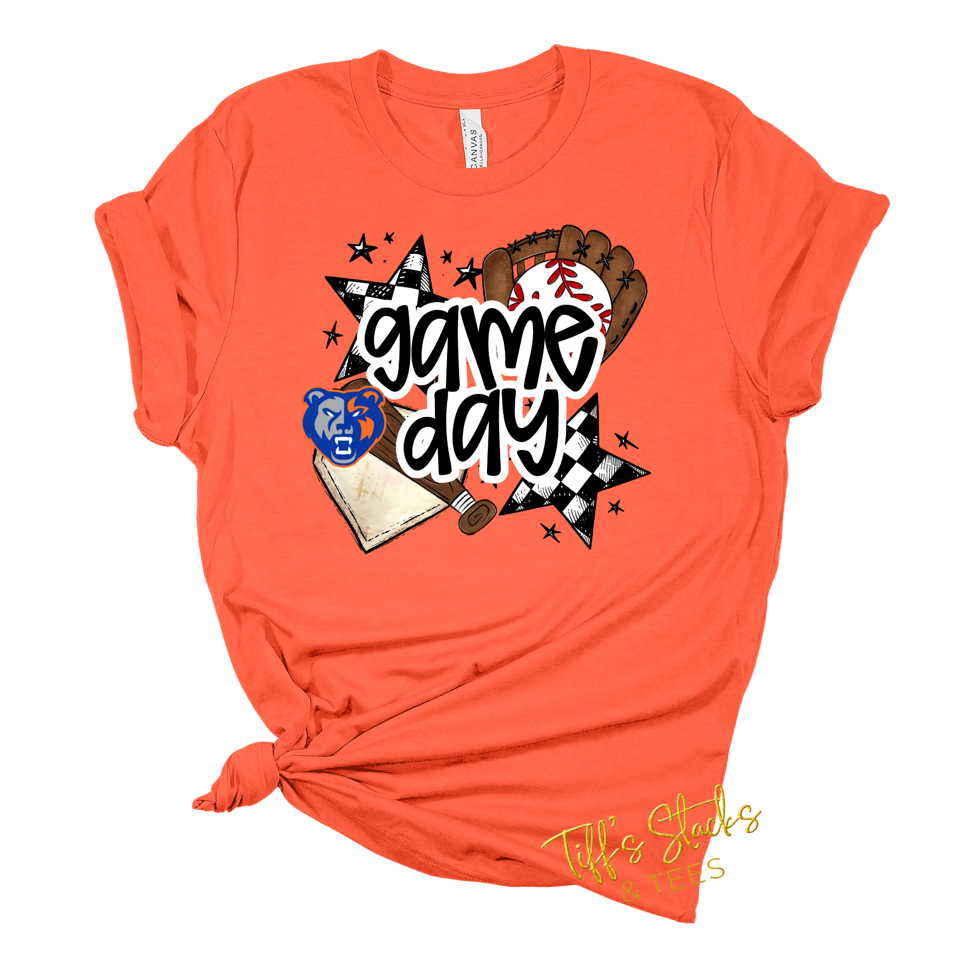 Grizzlies Baseball Game Day Checkered Stars Youth