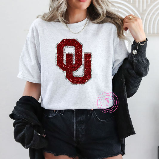 OU Silver Outline Faux Glitter