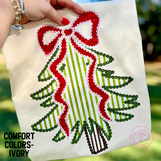 Seersucker Christmas Tree w/ Coquette Bow