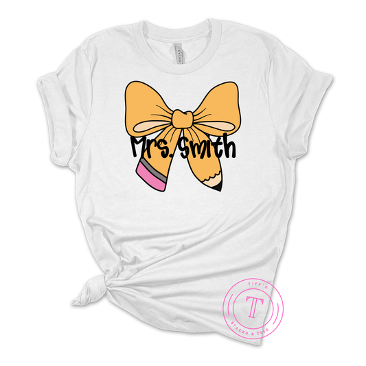 Teacher Pencil Coquette Bow Personalized