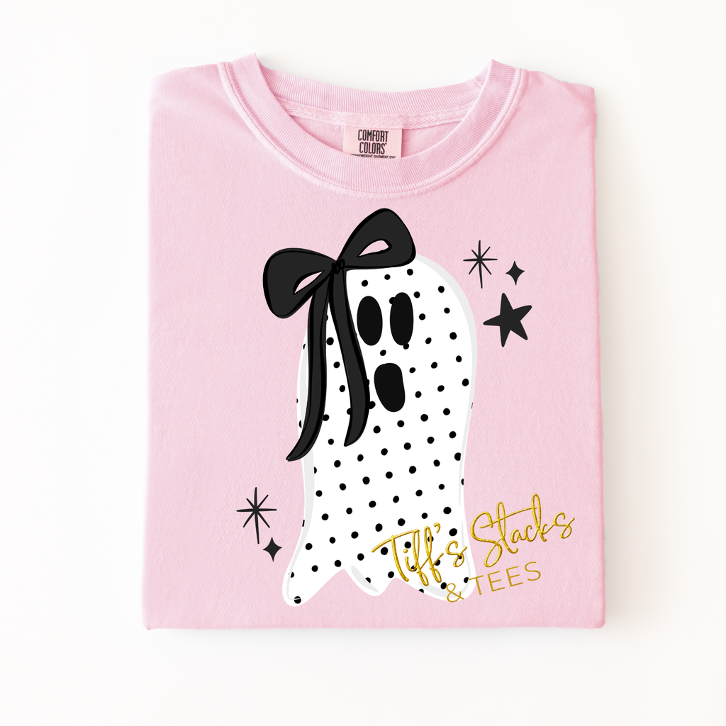 NEW! Black/White Polka Dot Ghost w/ Bow Youth