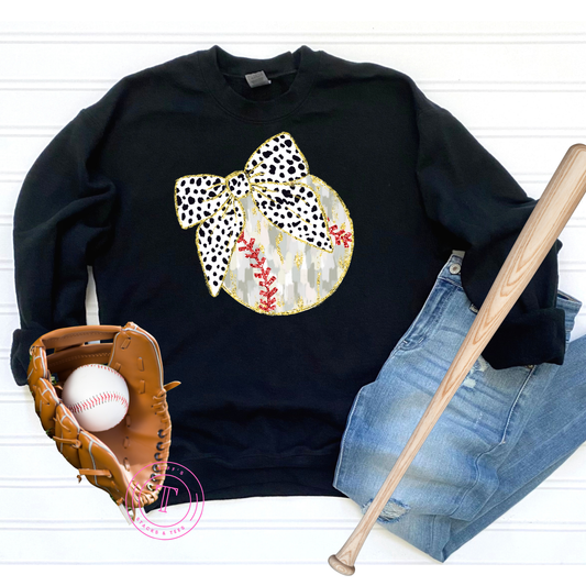 Baseball Dalmation Dot Coquette Bow