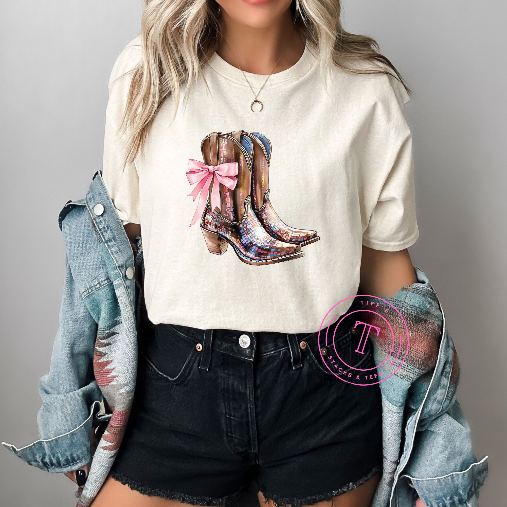 Cowboy Boots w/ Pink Coquette Bow