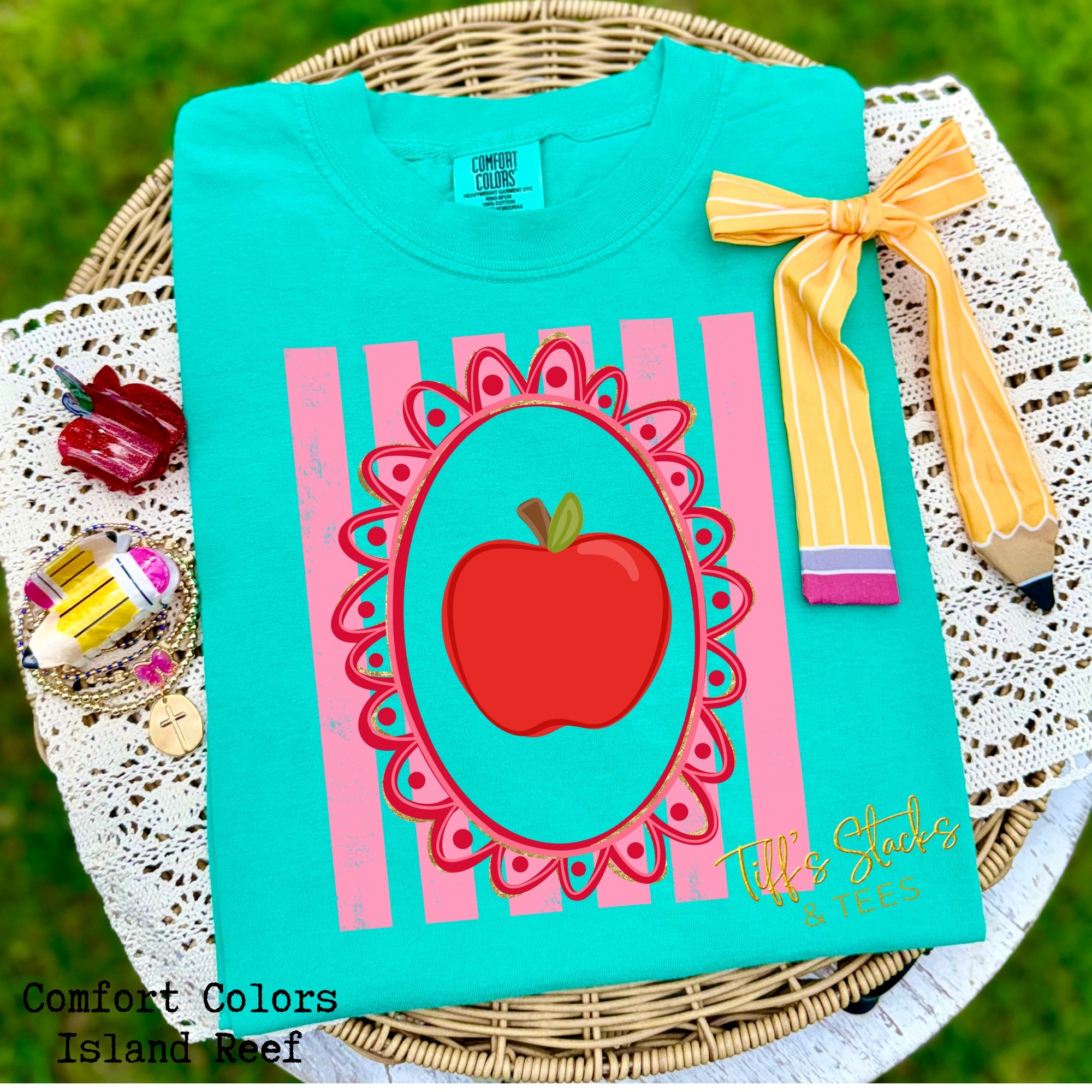 Preppy Striped Apple Framed