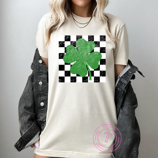 St. Patrick's Day Four Leaf Clover Checkered Youth