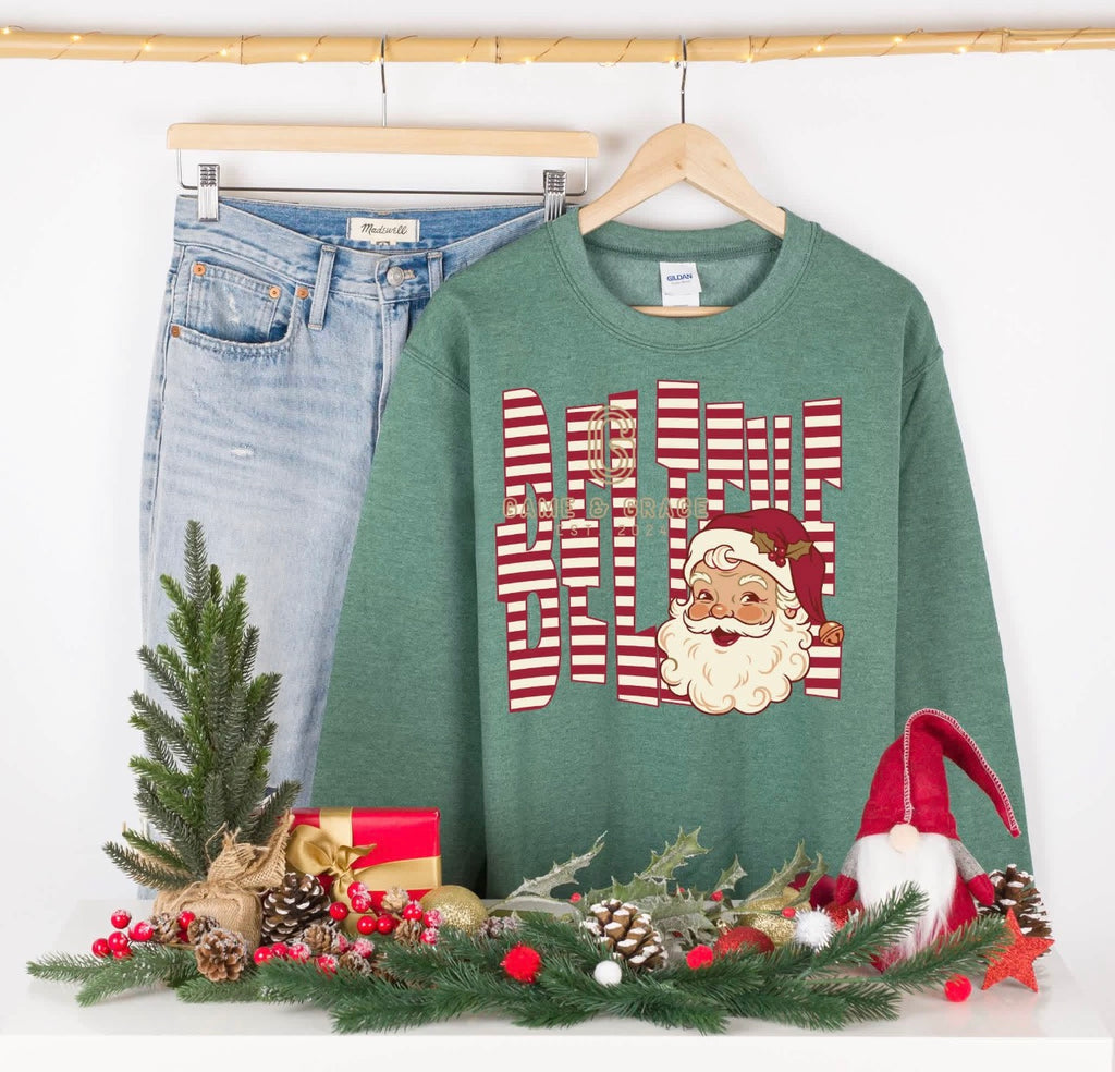 Believe Striped Vintage Santa