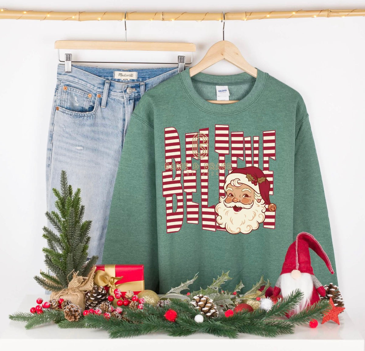 Believe Striped Vintage Santa