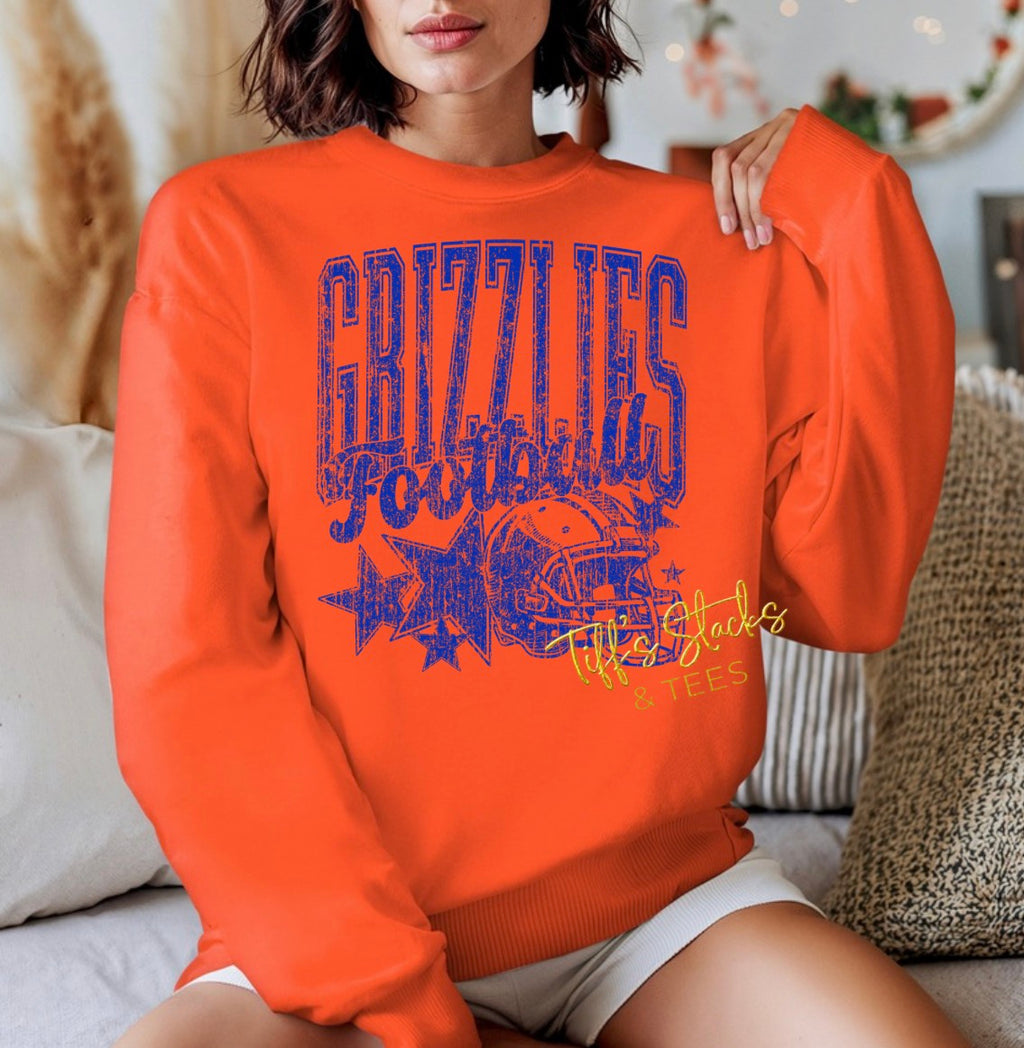 Grizzlies Football Grunge in Orange or Royal Blue
