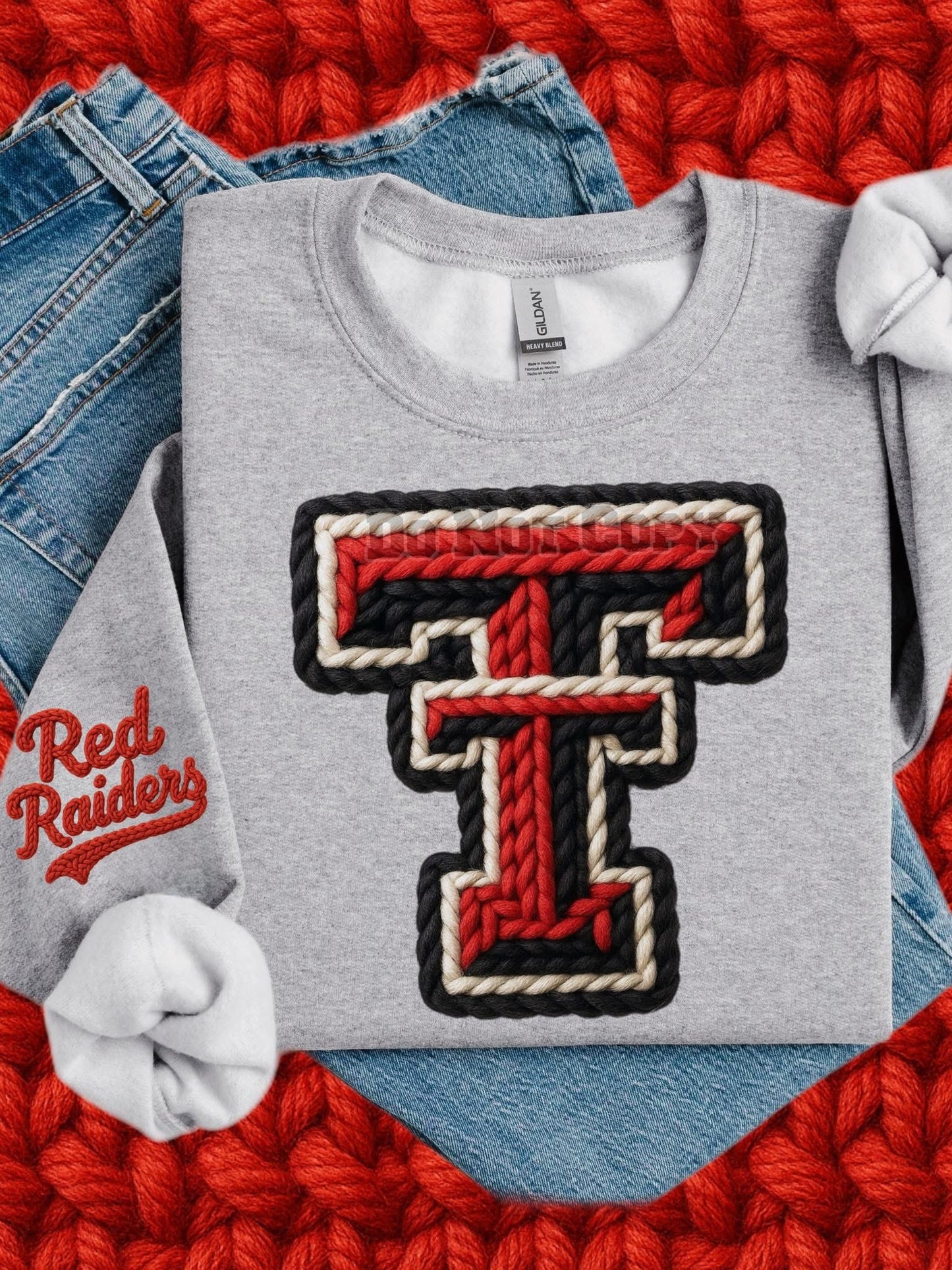 Texas Tech w/ Red Raiders on Sleeve Faux Yarn