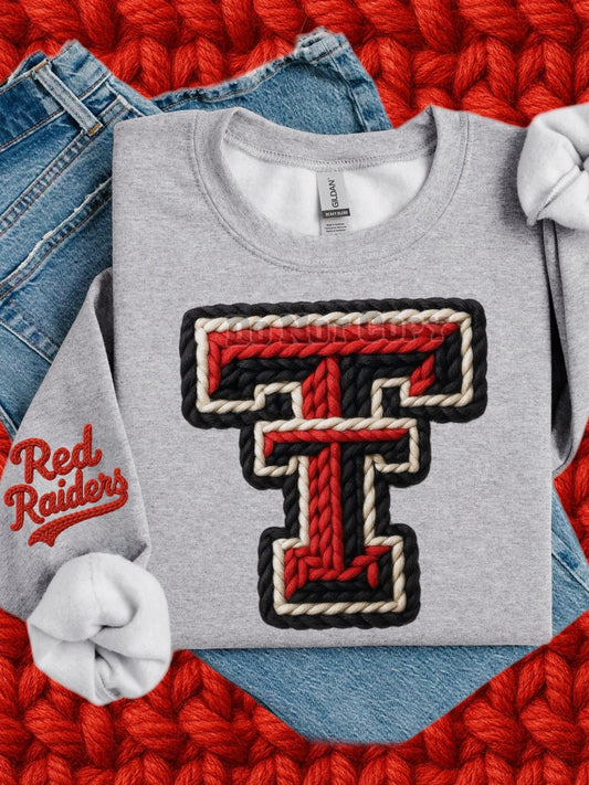 Texas Tech w/ Red Raiders on Sleeve Faux Yarn