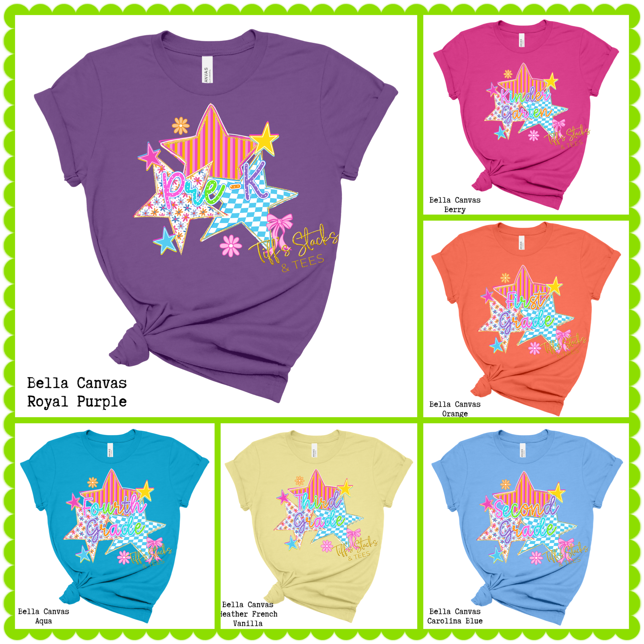 Whimsey Neon Stars Grade Levels