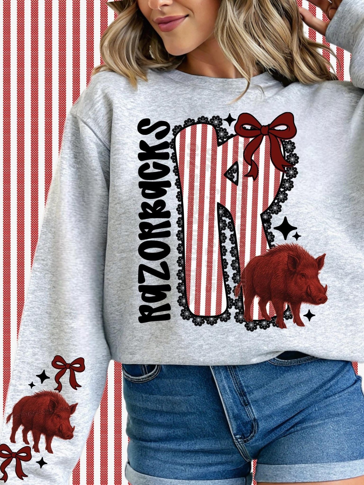Razorbacks R Seersucker w/ Sleeve Print