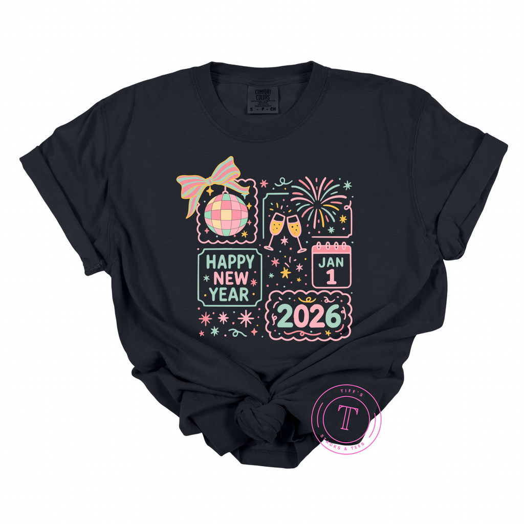 Happy New Year 2026 Bright Colored Doodle