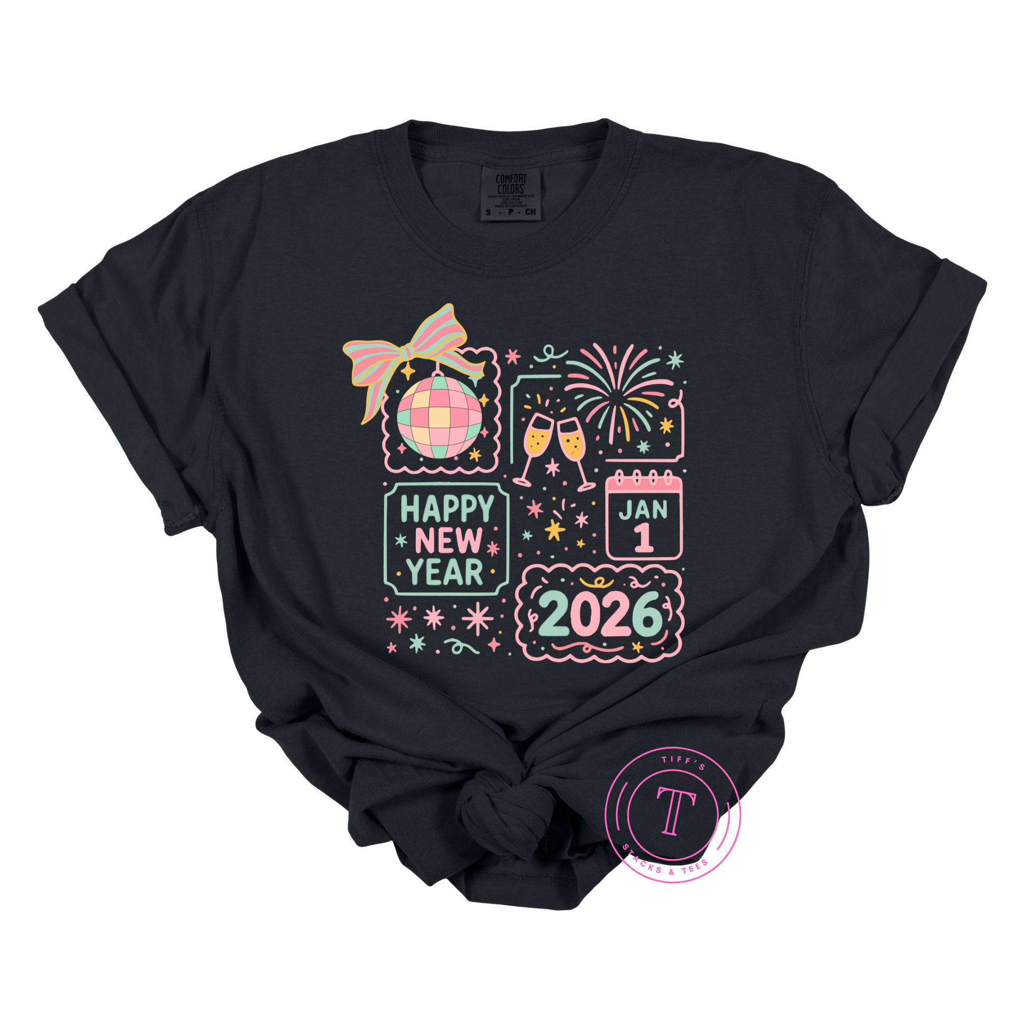 Happy New Year 2026 Bright Colored Doodle