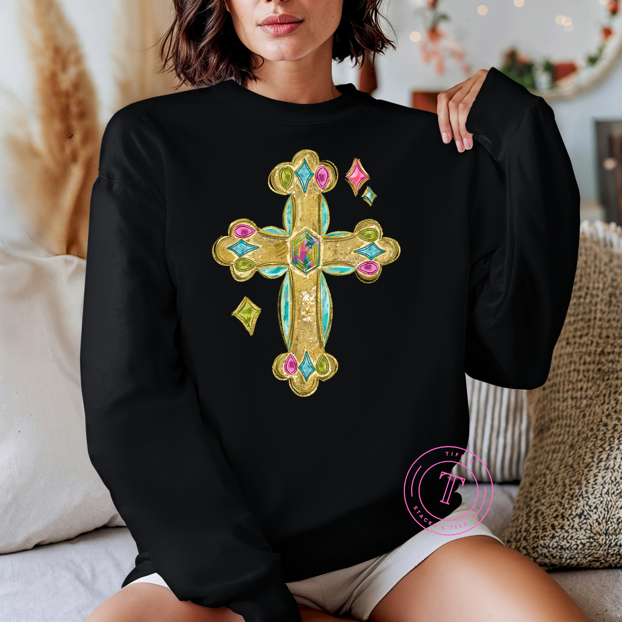 Gold Cross w/ Bright Colored Gems