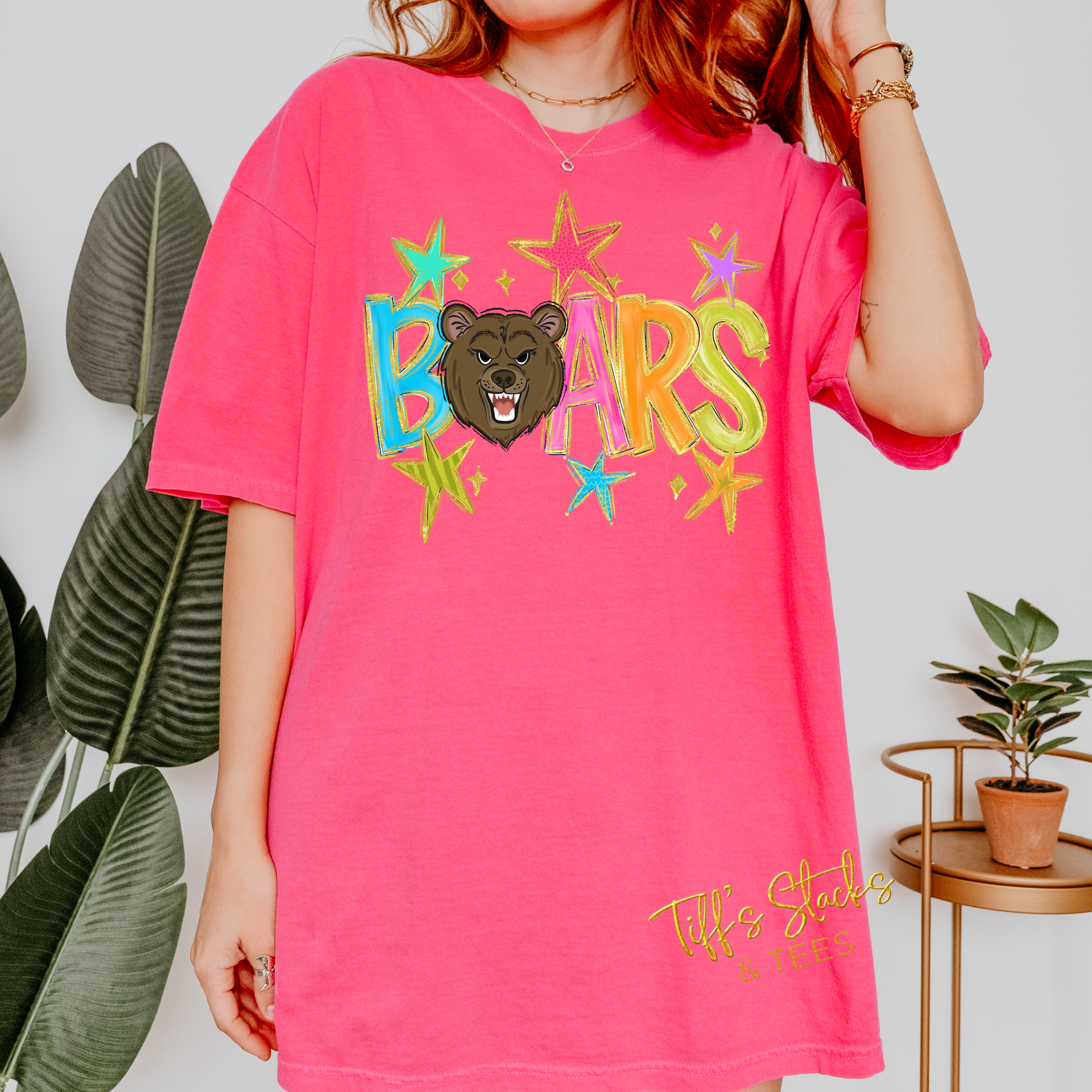 Bears Hand Drawn Mascot w/ Neon Stars Youth