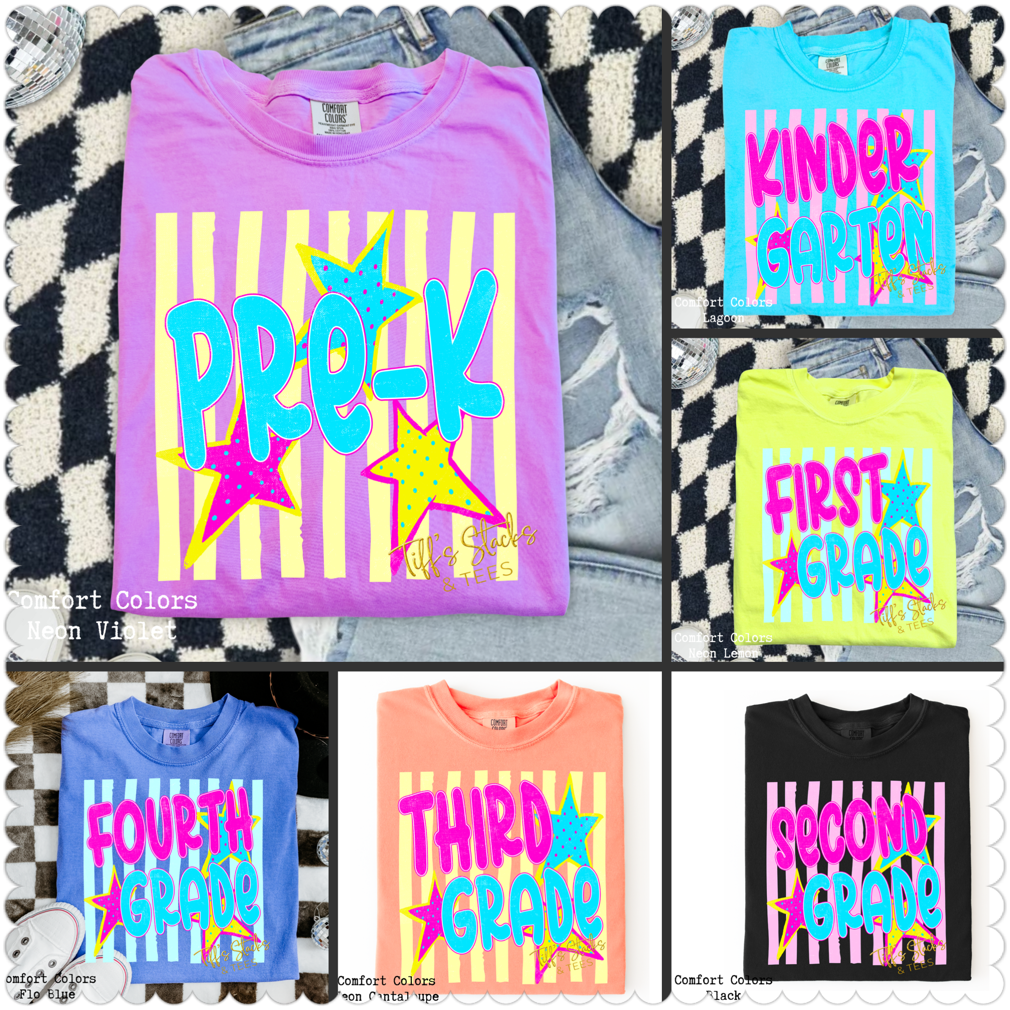 Preppy Neon Striped Stars Grade Levels