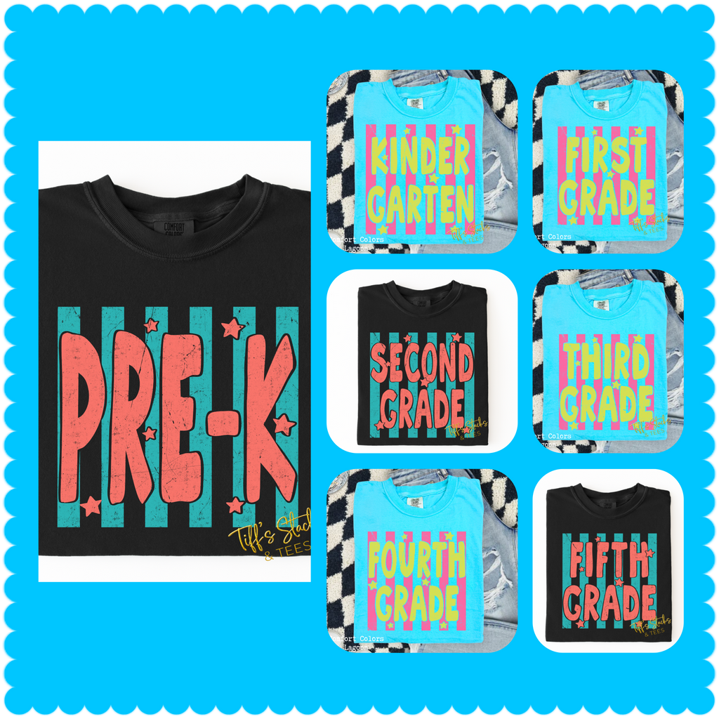 Neon Distressed Striped Grade Levels