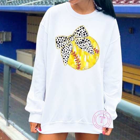 Softball Dalmation Dot Coquette Bow