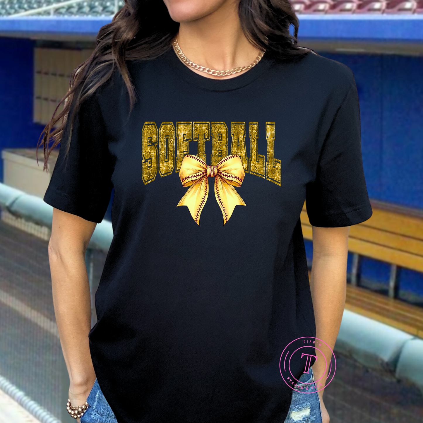 Softball in Faux Glitter w/ Coquette Bow