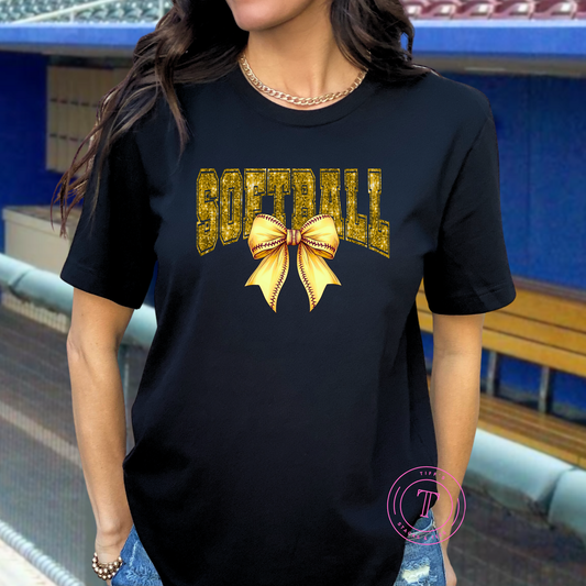 Softball in Faux Glitter w/ Coquette Bow