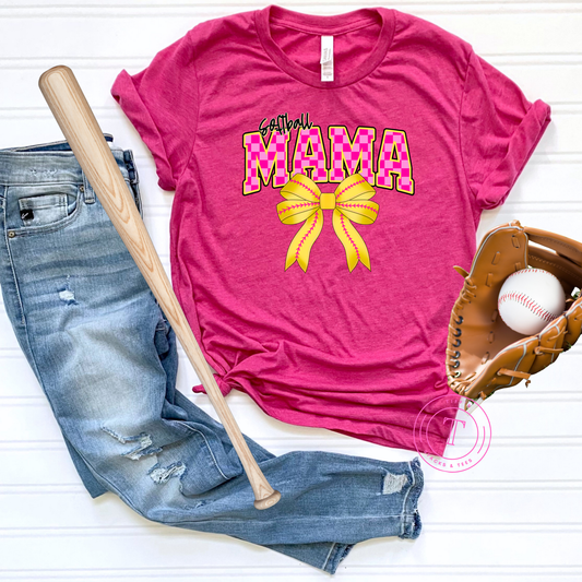 Softball Mama Coquette Bow Pink