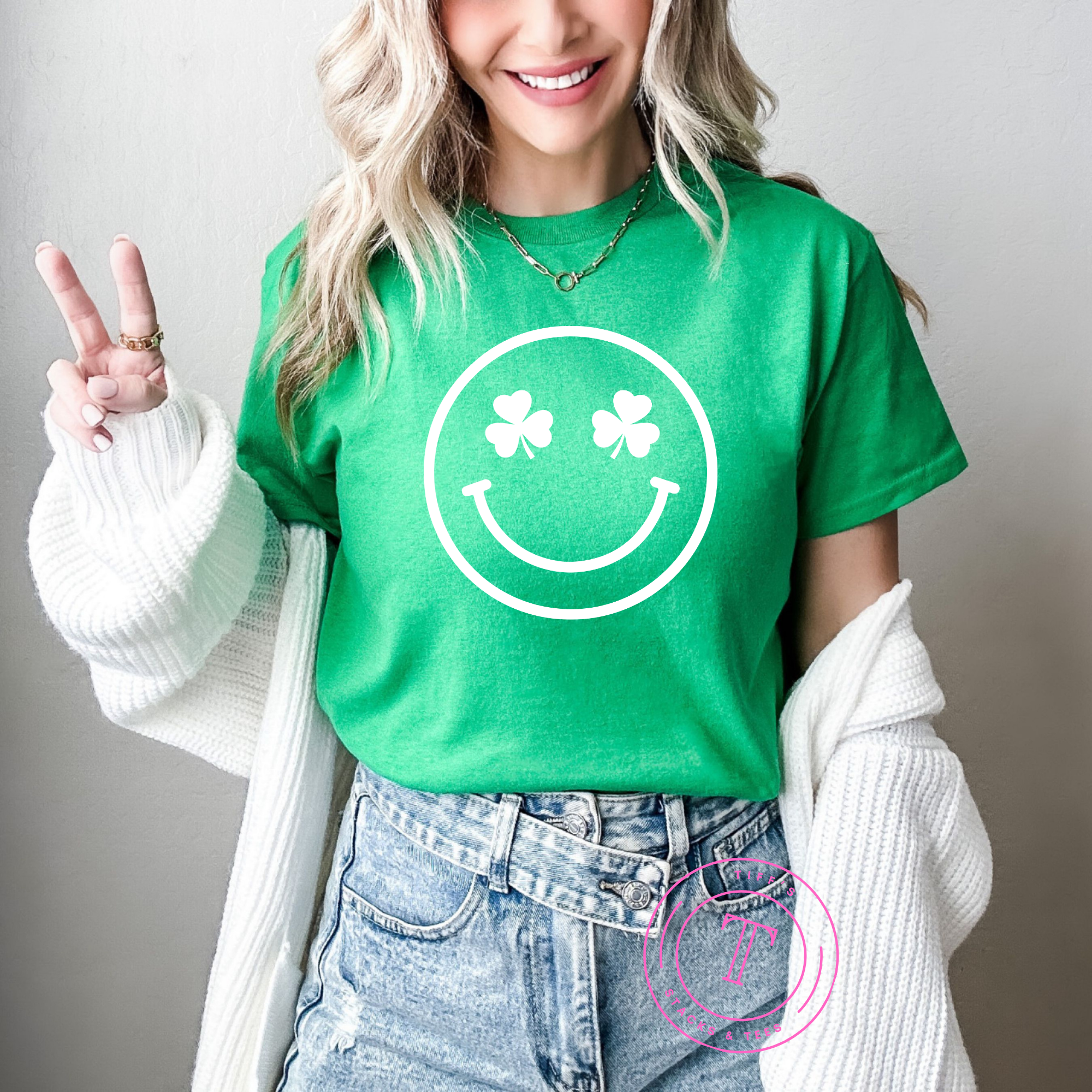 St. Patrick's Day Shamrock Smiley Face Youth