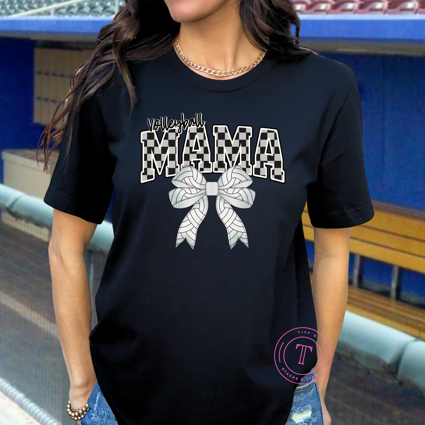 Volleyball Mama Checkered Coquette Bow