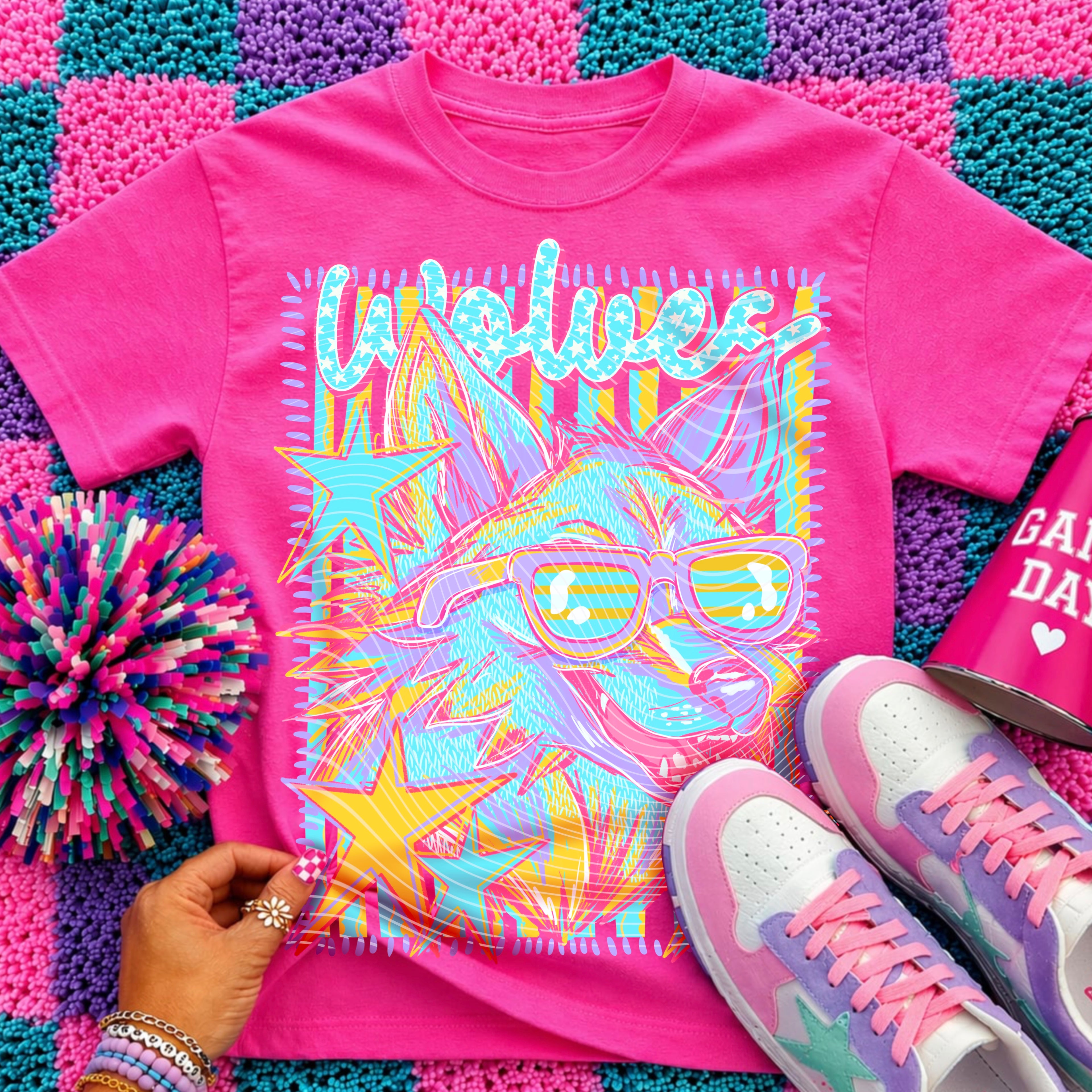 Wolves Neon Preppy Striped